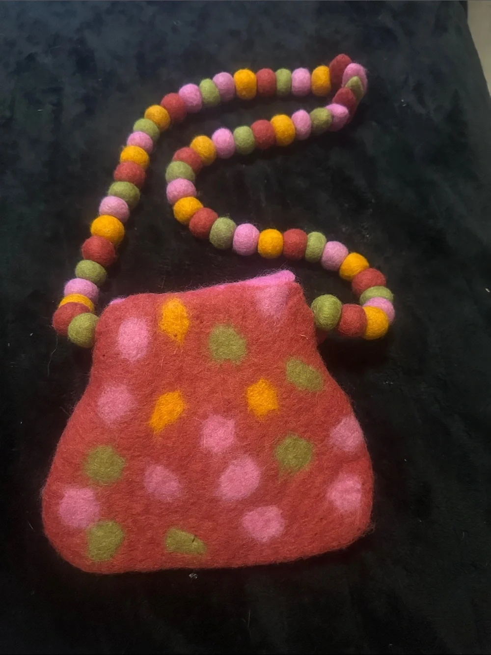 RISING TIDE Vibrant Felt Polka Dot Crossbody Shoulder Bag - Pink & Multicolor